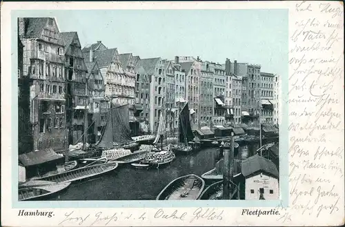 Ansichtskarte Hamburg Fleet, Speicher Lastenschiffe 1905