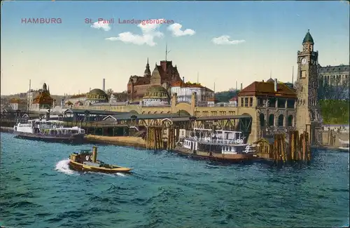 Ansichtskarte St. Pauli-Hamburg Landungsbrücken von der Seeseite 1914