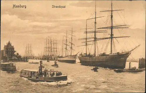 Ansichtskarte Hamburg Strandquai - Segelboote - Kehrwiederspitze 1914