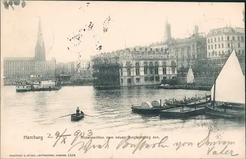 Ansichtskarte Hamburg Alsterpavillon vom Jungfernstieg 1903