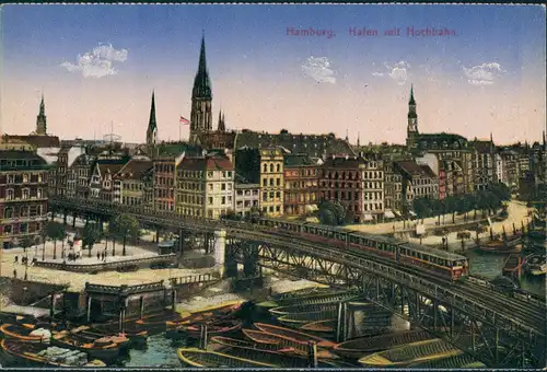 Ansichtskarte Hamburg Stadt, Hafen, Hochbahn 1914