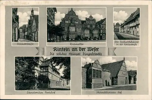 Rinteln Mehrbild-AK ua. Bäckerstraße, Ratskeller,   1955