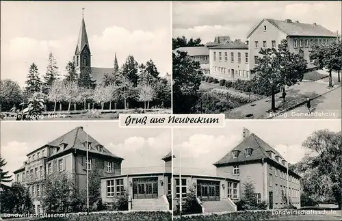 Neubeckum-Beckum 4 Foto-Ansichten, Kirche, Gemeindehaus,  Schule 1955