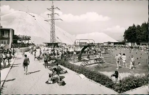 Ansichtskarte Hirschau Schwimmbad Freibad belebt Personen am Sprungturm 1960