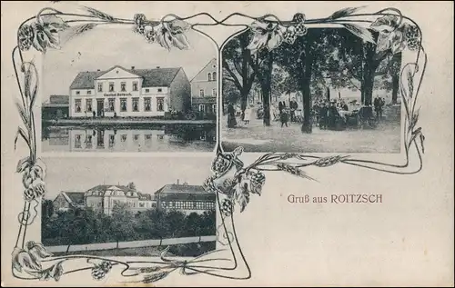 Ansichtskarte Roitzsch-Trossin 3 Bild: Gasthof, Stadt 1911