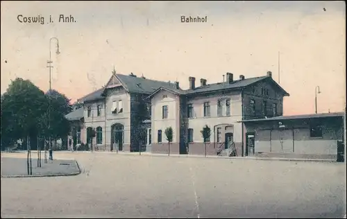 Ansichtskarte Coswig (Anhalt) Partie am Bahnhof 1922