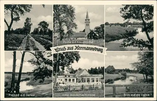 Ansichtskarte Hermannsburg MB Heideweg, Hozel Waldschwimmbad 1957
