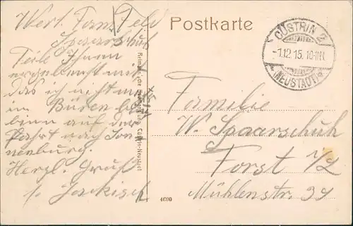 Postcard Küstrin Kostrzyn nad Odrą Marktplatz 1915