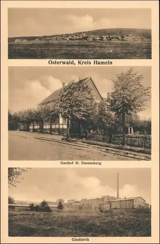 Ansichtskarte Osterwald (krs. Hameln) Stadt, Glasfabrik, Gasthaus 1924