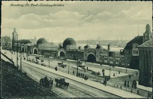 Ansichtskarte St. Pauli-Hamburg Landungsbrücken - Kutsche 1922