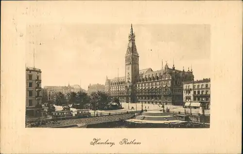 Ansichtskarte Hamburg Rathaus, Brücke - Straßenbahn 1914