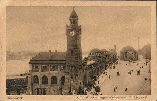 Ansichtskarte St. Pauli-Hamburg Landungsbrücken, Elbtunnel 1928