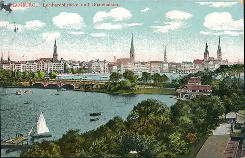 Ansichtskarte Hamburg Lombardsbrücke u. Binnenalster 1910