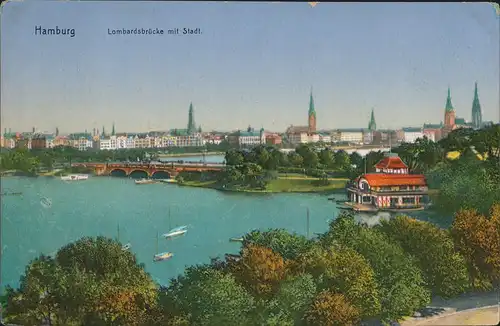 Ansichtskarte Hamburg Lombardsbrücke. Haus am See 1910