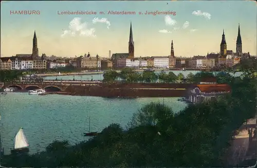 Ansichtskarte Hamburg Lombardsbrücke, Jungfernstieg 1914