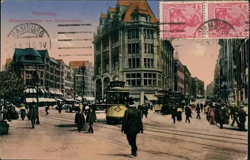 Ansichtskarte Hamburg Mönkebergstraße - Straßenbahn 1921