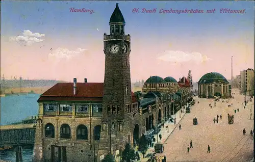 Ansichtskarte St. Pauli-Hamburg Landungsbrücken, Elbtunnel 1924