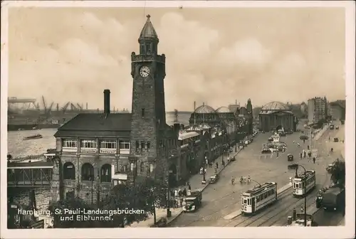 Ansichtskarte St. Pauli-Hamburg Landungsbrücken, Elbunnel gel. Feldpost 1942