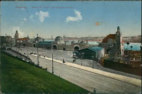 Ansichtskarte St. Pauli-Hamburg Landungsbrücken, Straße - Lager 1911