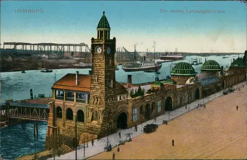 Ansichtskarte St. Pauli-Hamburg Landungsbrücken - Werft 1916