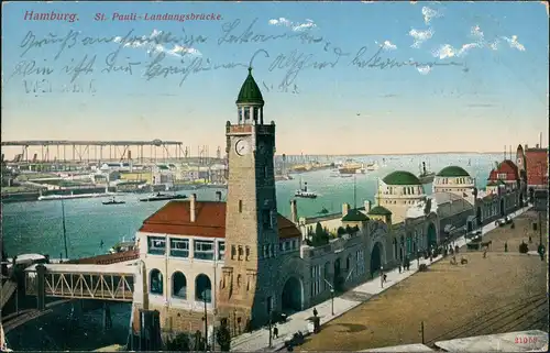 Ansichtskarte St. Pauli-Hamburg Landungsbrücken - Werft 1914