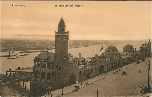 Ansichtskarte St. Pauli-Hamburg Landungsbrücken - Werft, Hallen 1911