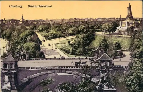 Ansichtskarte St. Pauli-Hamburg Straße Bismarck-Denkmal Künstlerkarte 1912