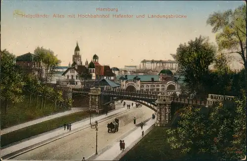 Hamburg Helgoländer Allee mit Hochbahnhof Hafentor und Landungsbrücke 1914