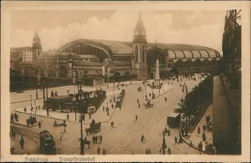 Ansichtskarte Hamburg Hauptbahnhof - belebt 1927