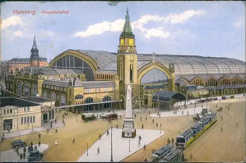 Ansichtskarte Hamburg Hauptbahnhof, Vorgebäude Künstlerkarte 1928