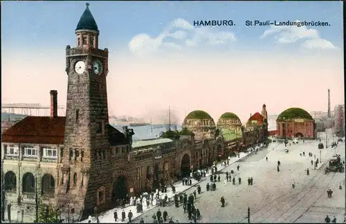 Ansichtskarte St. Pauli-Hamburg Landungsbrücken - belebt, Tunnel 1927
