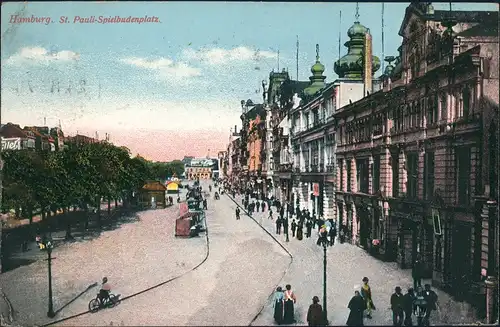 Ansichtskarte St. Pauli-Hamburg Spielbudenplatz - belebt 1914