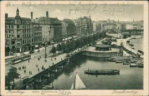 Ansichtskarte Hamburg Jungfernstieg - Geschäfte Straßenbahn 1928