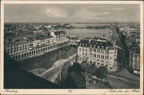 Ansichtskarte Hamburg Blick über die Alster - Arkaden 1932