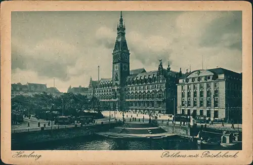 Ansichtskarte Hamburg Rathaus mit Reichsbank 1928