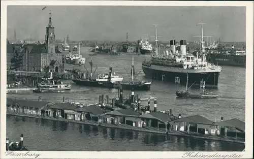 Ansichtskarte Hamburg Kehrwiederspitze - Anleger Überseedampfer 1932