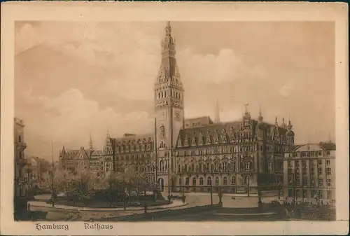 Ansichtskarte Hamburg Rathaus und Vorplatz 1922