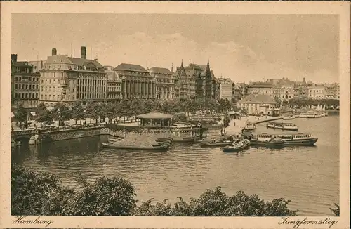 Ansichtskarte Hamburg Jungfernstieg und Pavillon 1923