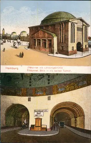 Ansichtskarte St. Pauli-Hamburg Elbtunnel - 2 Bild innen u. außen 1922