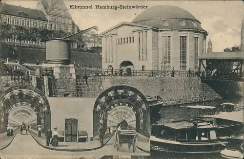 Ansichtskarte St. Pauli-Hamburg 2 Bild Elbtunnel Krahn - Innen 1926