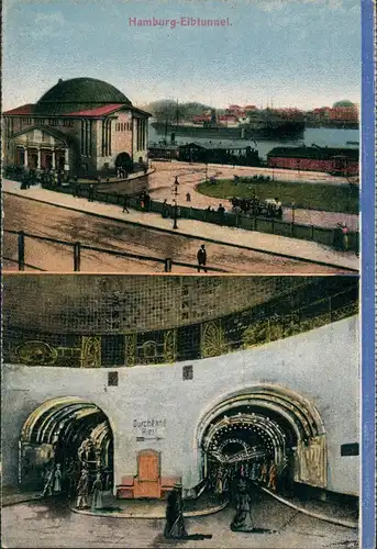 Ansichtskarte St. Pauli-Hamburg Elbtunnel - 2 Bild Innen und außen 1924