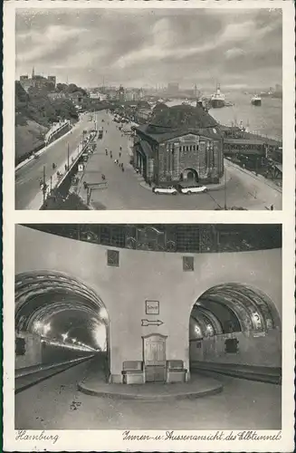 Ansichtskarte St. Pauli-Hamburg Elbtunnel: Innen und außen 1937