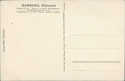 Ansichtskarte St. Pauli-Hamburg Elbtunnel - coloriert 1932