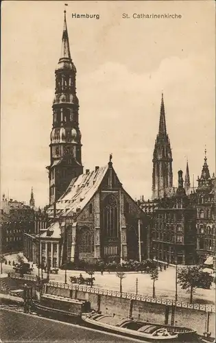 Ansichtskarte Hamburg St. Catharinenkirche, Boote - Treppe 1915