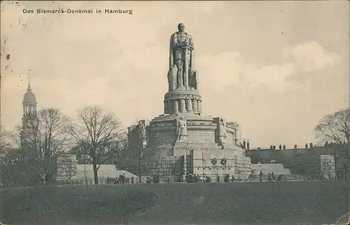 Ansichtskarte St. Pauli-Hamburg Partie am Bismarck-Denkmal Kirchturm 1913