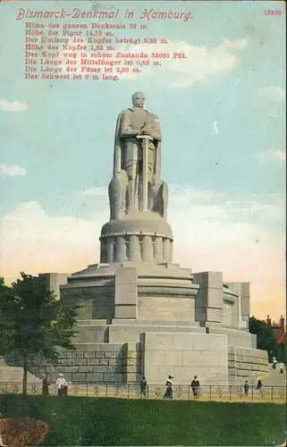 Ansichtskarte St. Pauli-Hamburg Bismarck-Denkmal - Maße 1915
