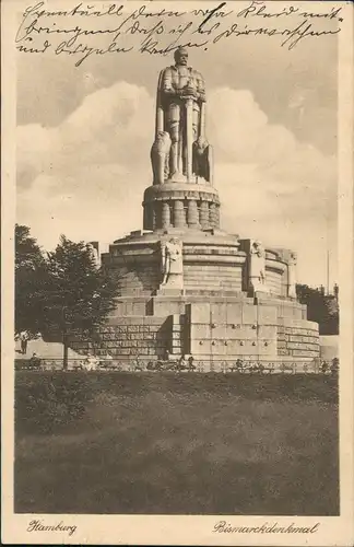 Ansichtskarte St. Pauli-Hamburg Bismarck-Denkmal 1927