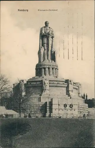 Ansichtskarte St. Pauli-Hamburg Bismarck-Denkmal (Rollstembel Altona) 1917