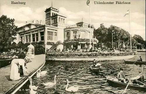 Uhlenhorst-Hamburg Uhlenhorster Fährhaus, Fütterung der Schwäne 1913/1972 REPRO