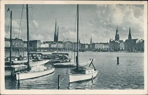 Ansichtskarte Hamburg Binnenalster und Segelboote 1930